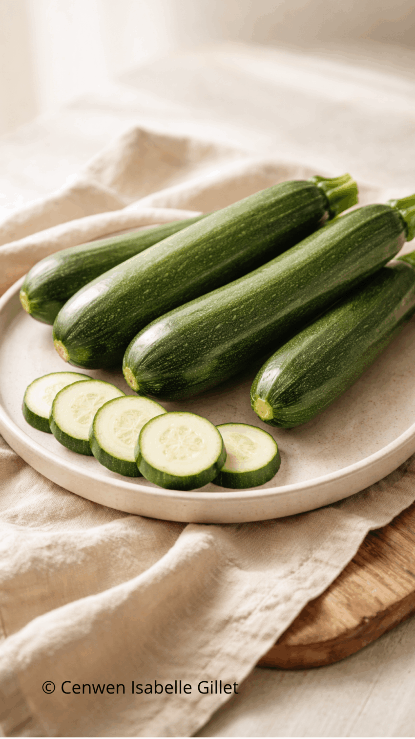 Courgettes fraîches préparées en rondelles et entières, idéales pour la conservation et les recettes maison