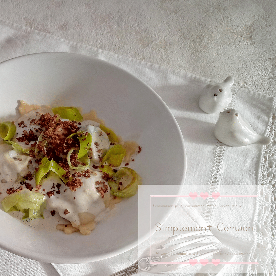 Raviolis maison garnis de poireaux et fromage St Agur.