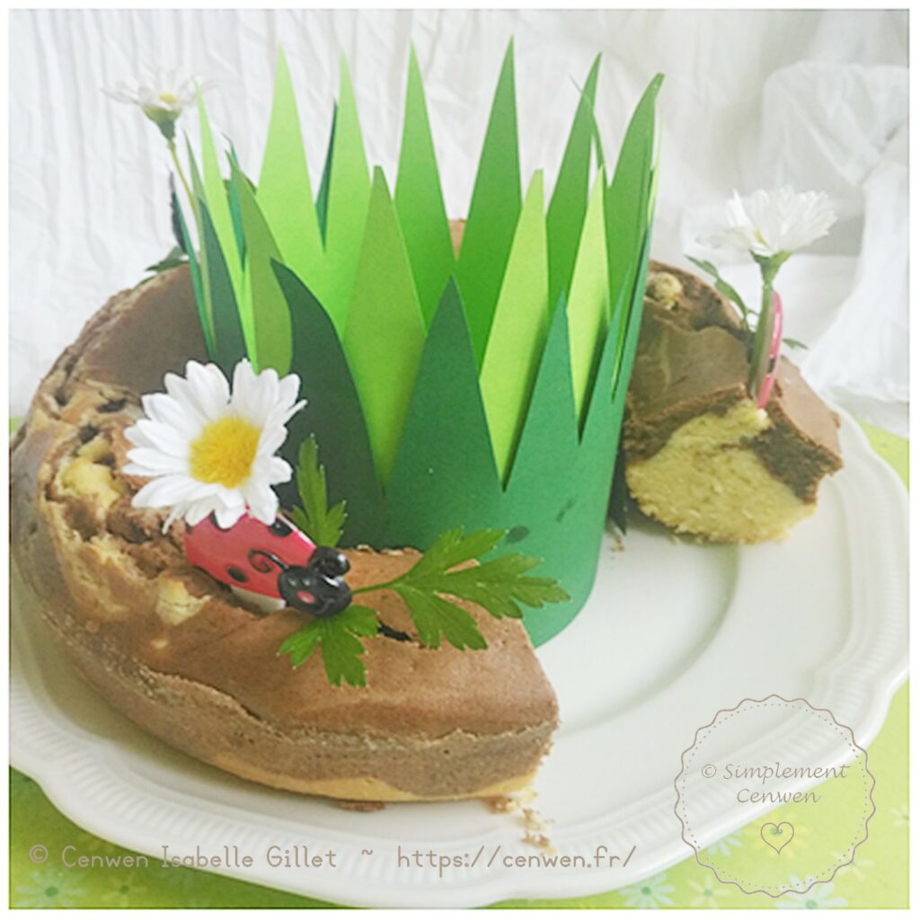 Gâteau marbré maison, moelleux, avec de belles volutes chocolatées visibles à la découpe.