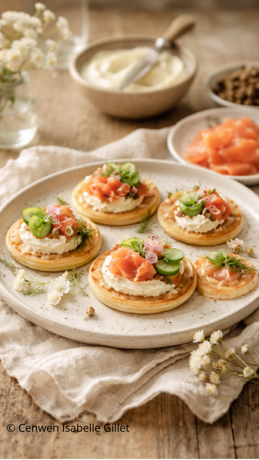 Blinis maison dorés et moelleux, posés sur une assiette.