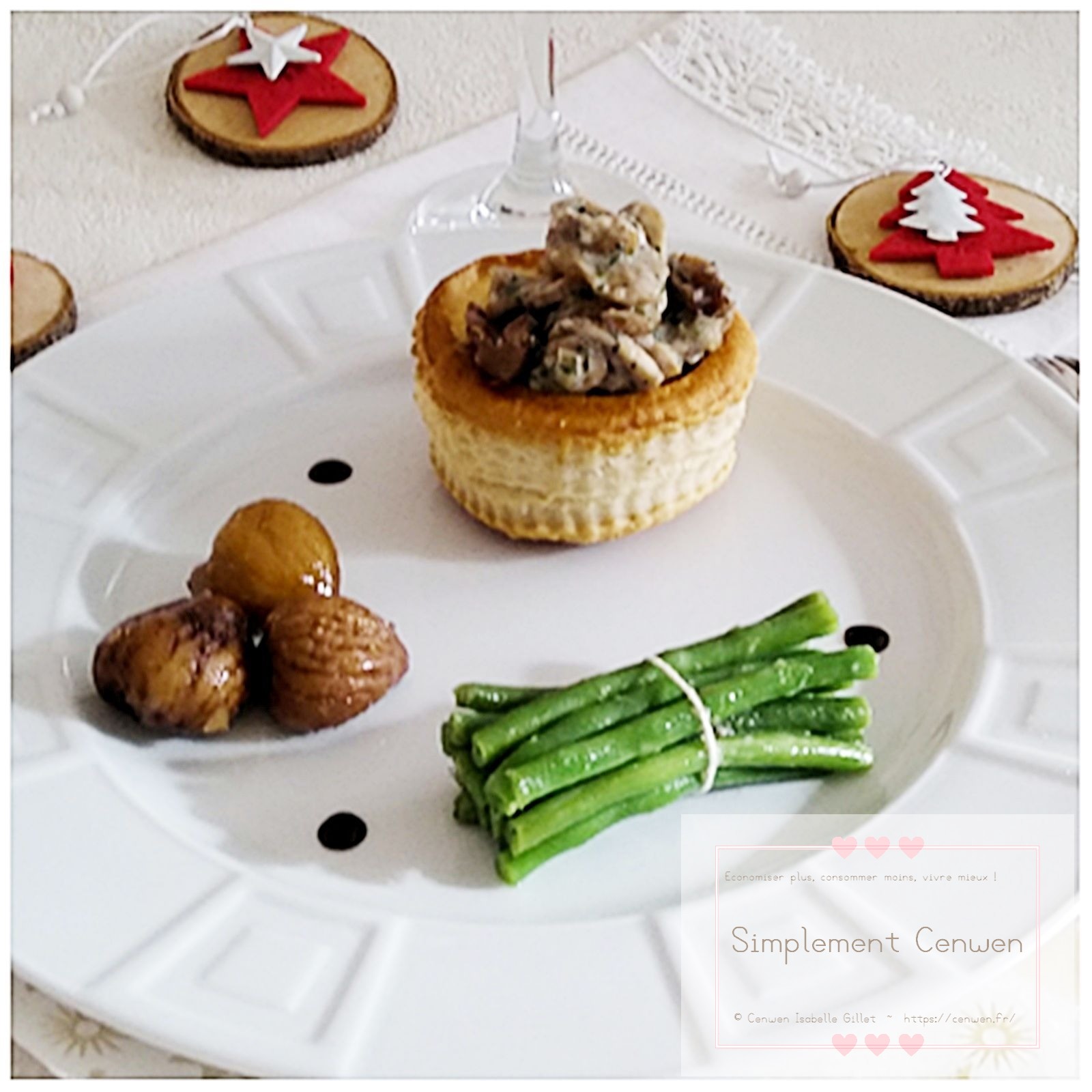 Vol-au-vent feuilleté garni de champignons et marrons