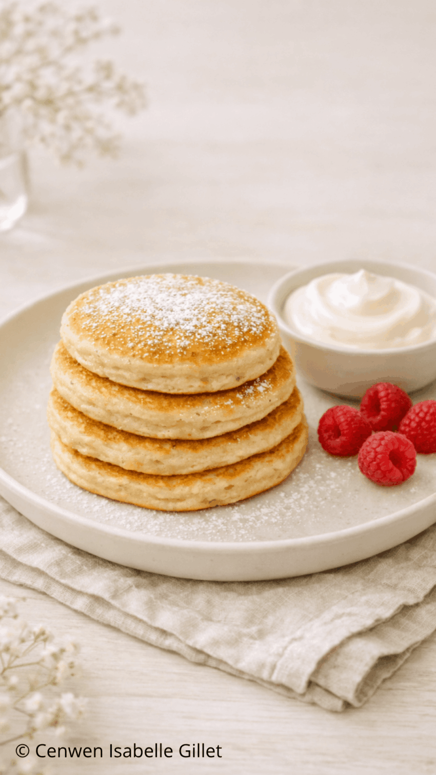 Pancakes aux flocons d'avoine servis avec des framboises