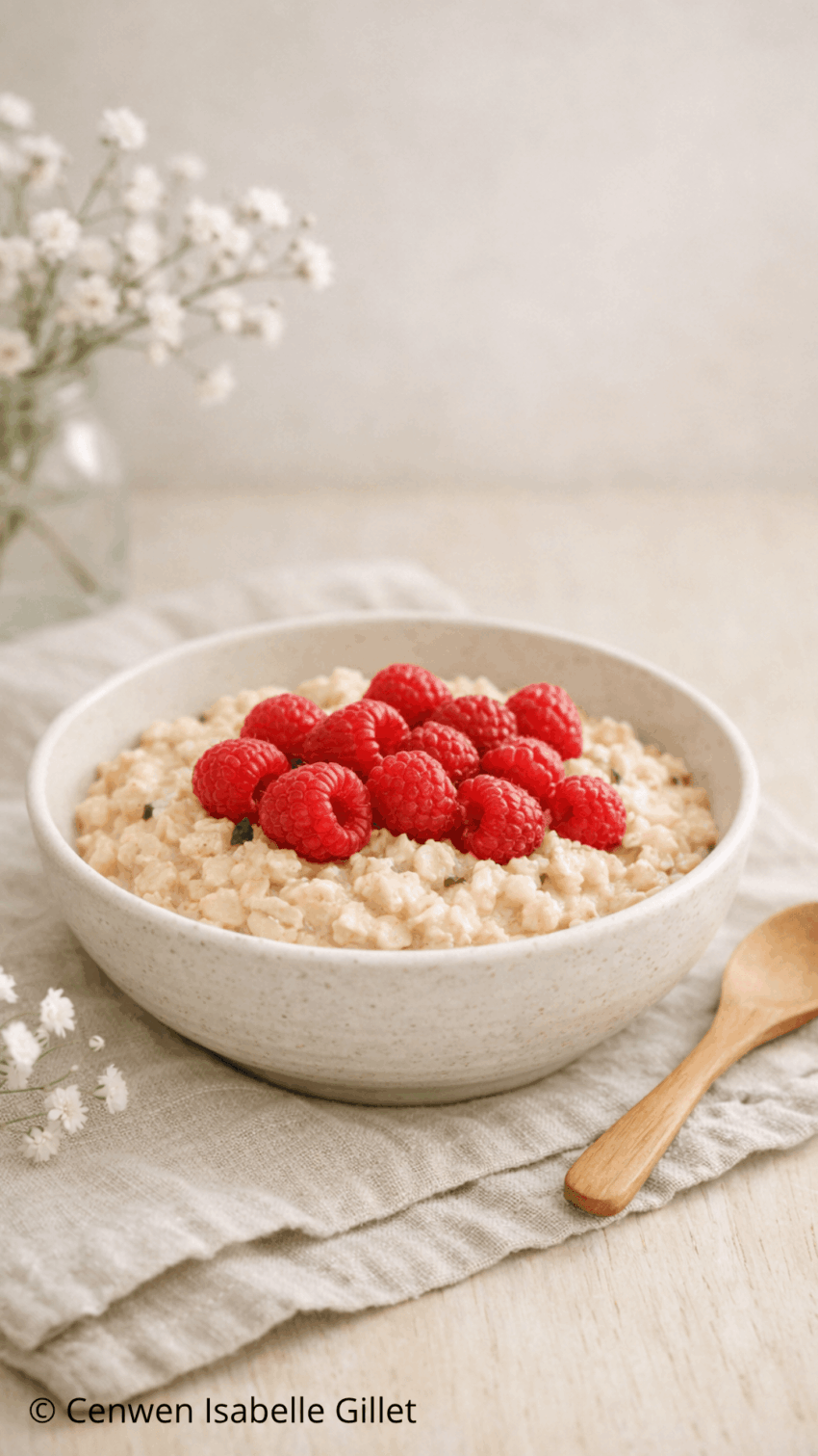 Bol de porridge de flocons d’avoine aux framboises